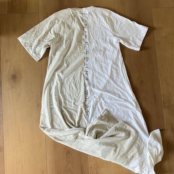 NWT Nike Organic Cotton Short Sleeve Midi Dress SZ S White Tan Color Block - Picture 4 of 6